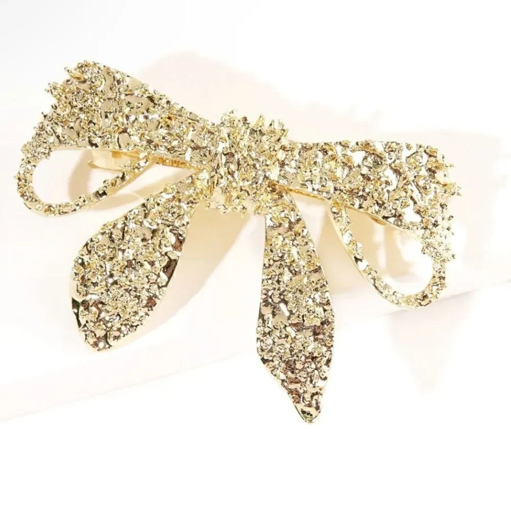 Simply Chrisel Sparkly Gold Bow & Butterfly Hair Clip/Barrette. NWOT